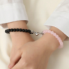 Bracelet couple cœur aimanté en quartz rose