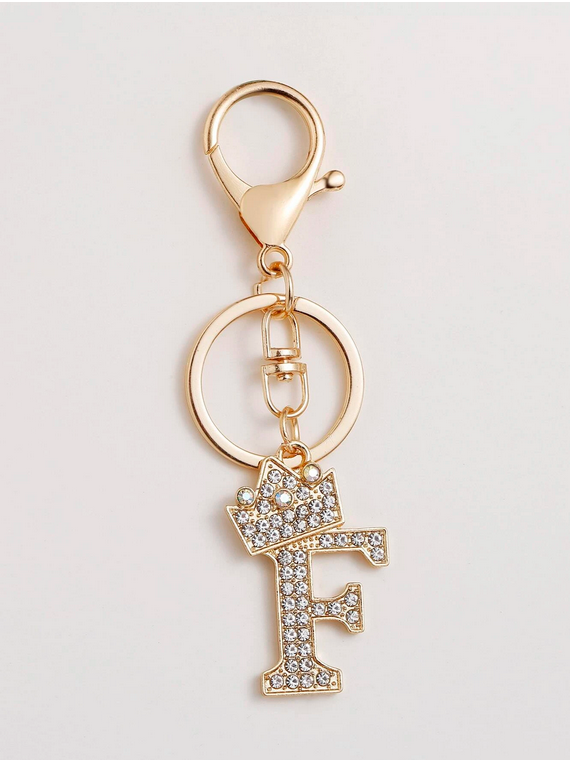Porte-clés lettre et couronne en strass
