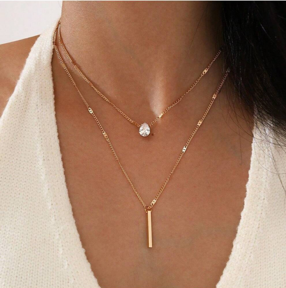 Ensemble de 2 colliers goutte d'eau, strass