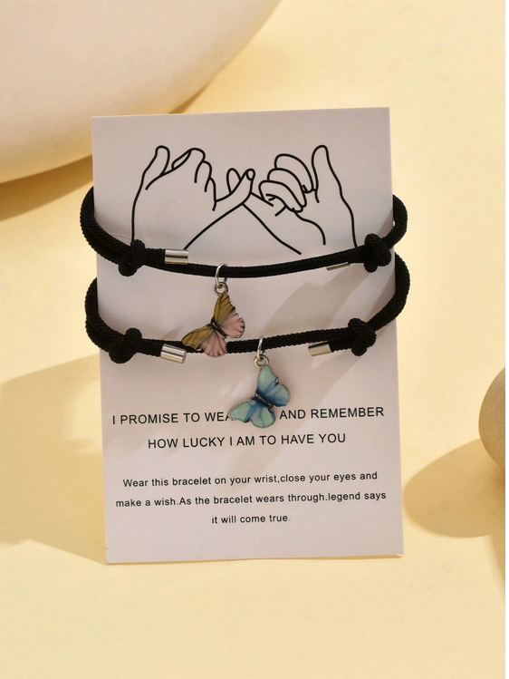 Ensemble de 2 bracelets papillon et cœur