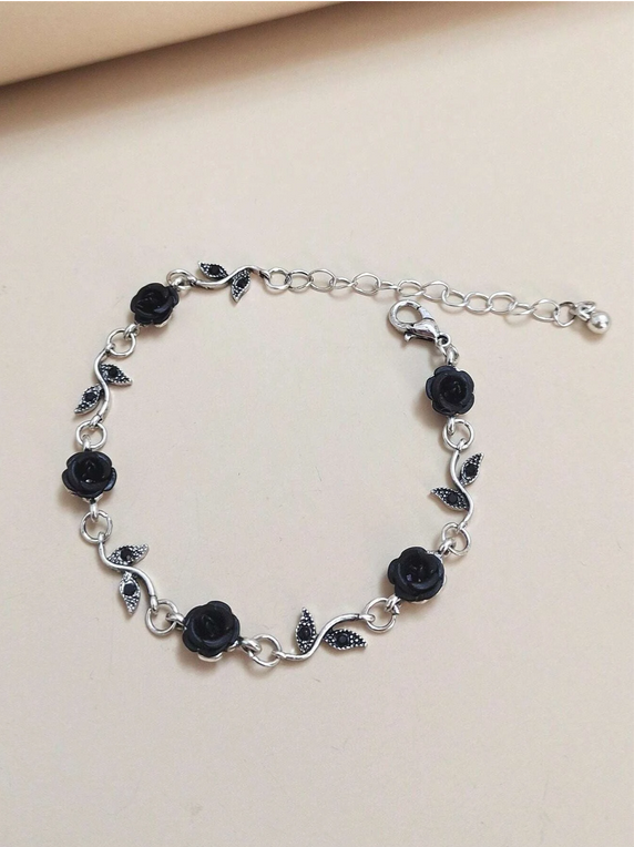 Bracelet minimaliste fleur de rose noire