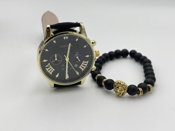 Montre Ronde à Quartz avec Date et Bracelet Noir
