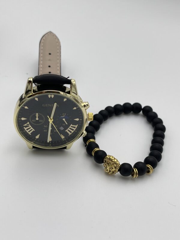 Montre Ronde à Quartz avec Date et Bracelet Noir