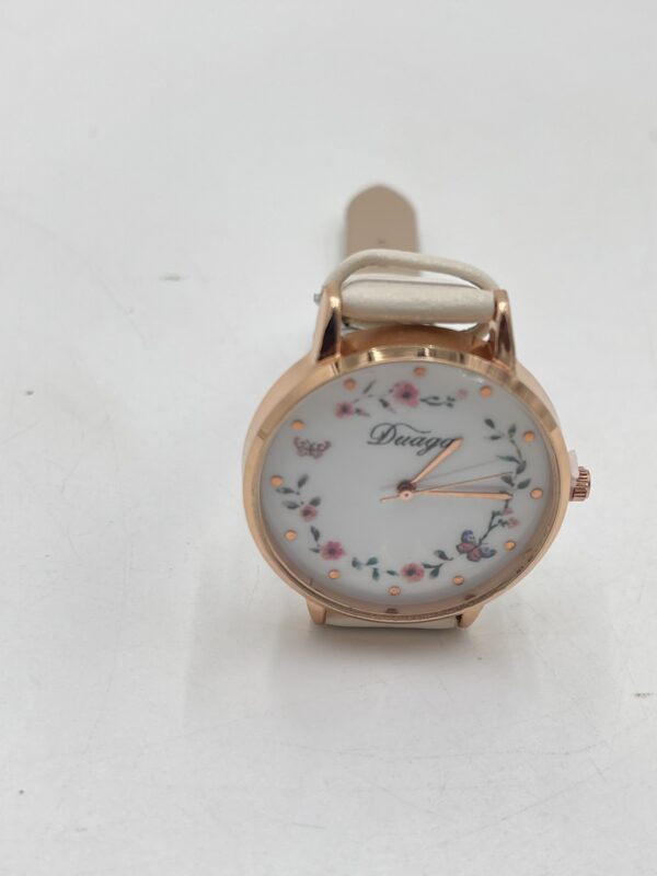Montre Femme Élégante à Quartz avec Bracelet Beige et Motif Fleur & Papillon