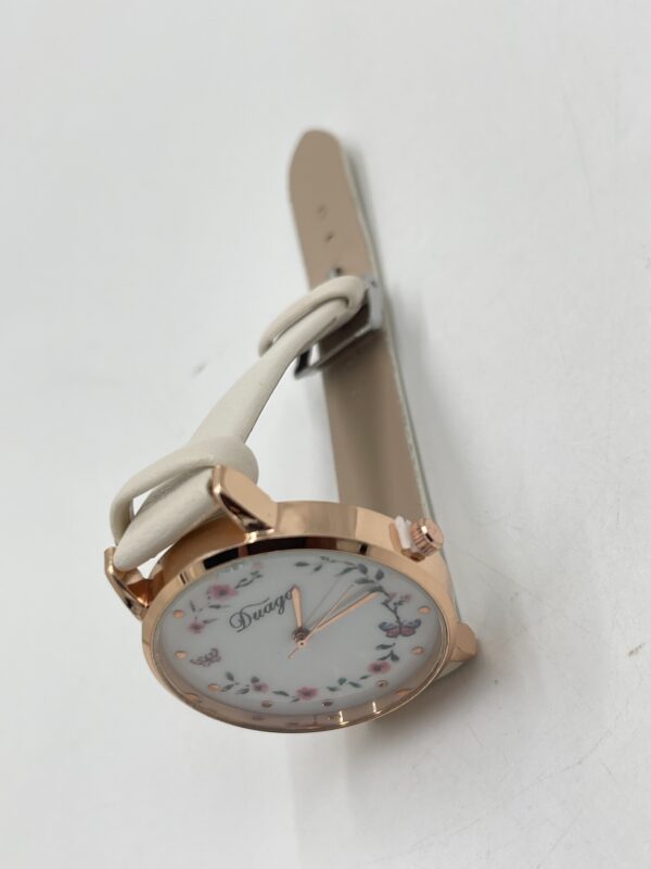 Montre Femme Élégante à Quartz avec Bracelet Beige et Motif Fleur & Papillon