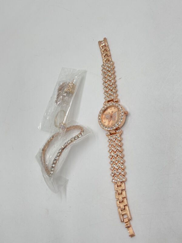 Montre à Quartz Femme avec Strass et Ensemble de Bijoux (5 pièces)