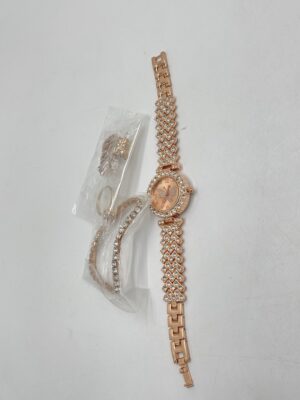 Montre à Quartz Femme avec Strass et Ensemble de Bijoux (5 pièces)