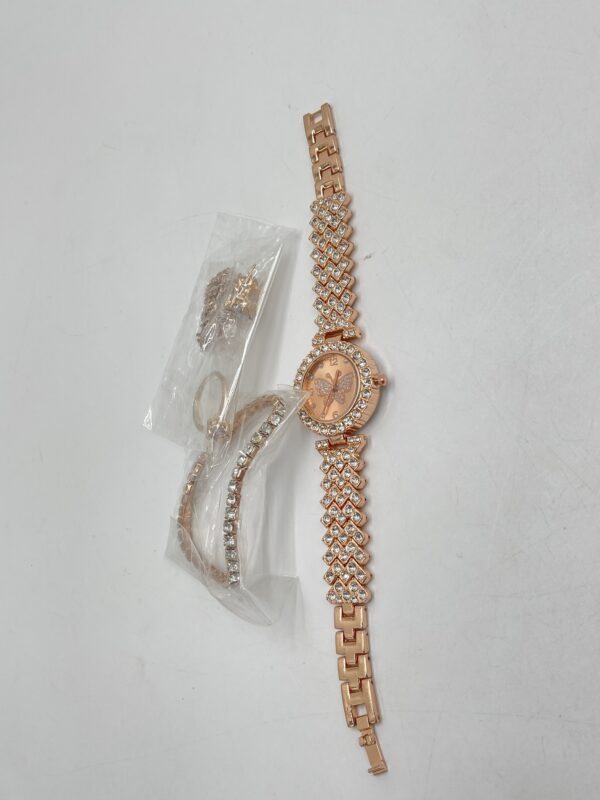 Montre à Quartz Femme avec Strass et Ensemble de Bijoux (5 pièces)