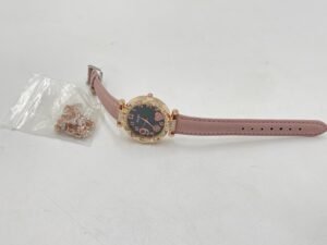 Montre à Quartz avec Strass et Bracelet en Cuir PU Rose