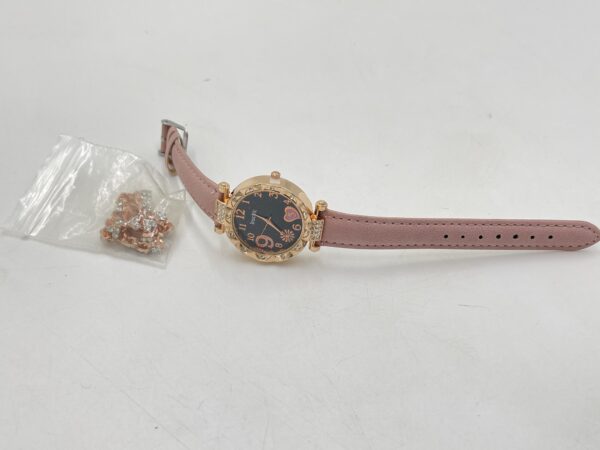 Montre à Quartz avec Strass et Bracelet en Cuir PU Rose