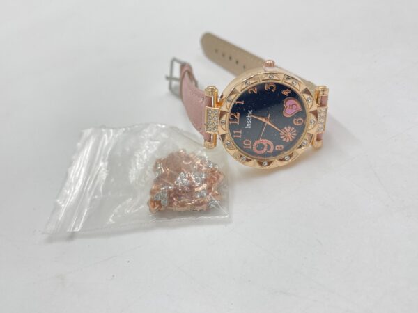 Montre à Quartz avec Strass et Bracelet en Cuir PU Rose