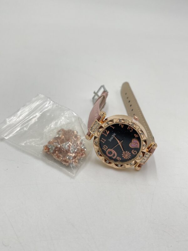 Montre à Quartz avec Strass et Bracelet en Cuir PU Rose