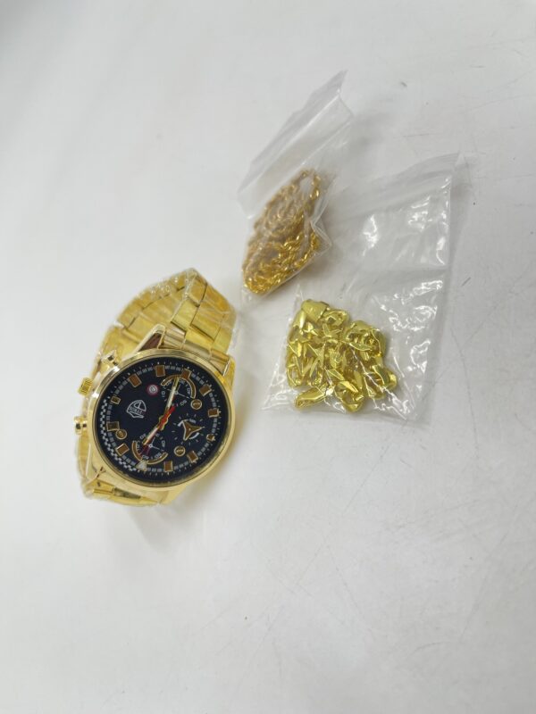 Ensemble Montre à Quartz Triple Cadran et 2 Bijoux