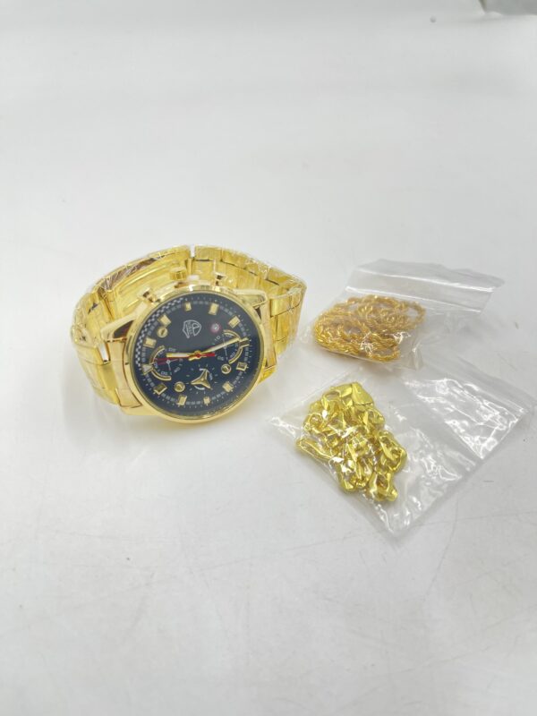 Ensemble Montre à Quartz Triple Cadran et 2 Bijoux