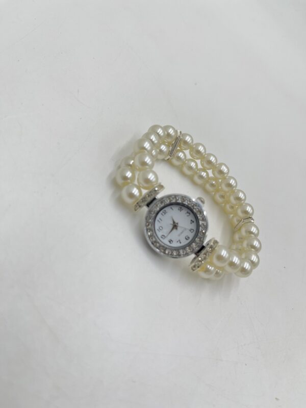 Montre à Quartz à Décor de Strass, Bracelet Acrylique Blanc Montre à Quartz à Décor de Strass, Bracelet Acrylique Blanc