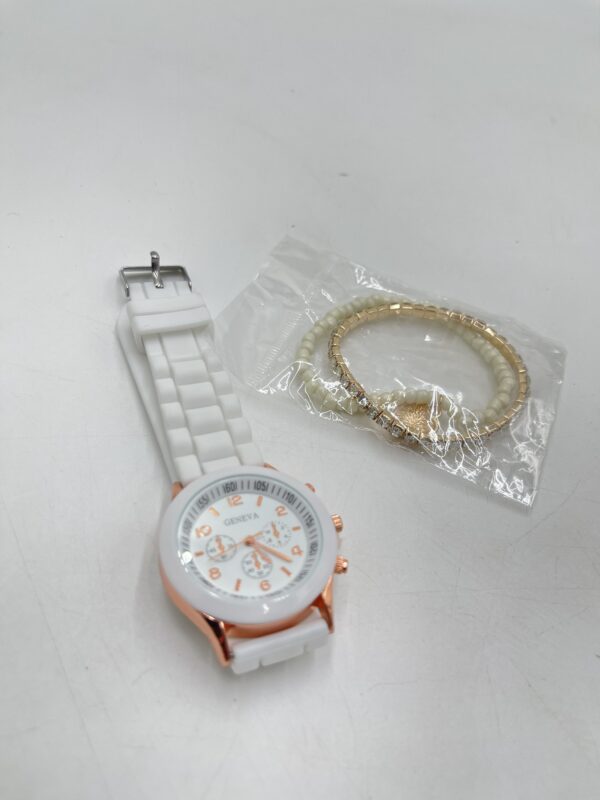 Montre à Quartz Blanche et Bracelet en Diamant