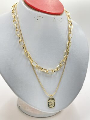 Collier superposé géométrique or jaune