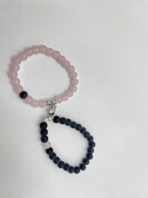 Bracelet couple cœur aimanté en quartz rose