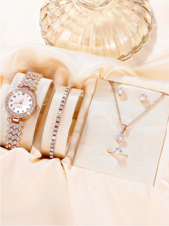 Montre à Quartz  avec Strass et Ensemble de Bijoux (5 pièces)
