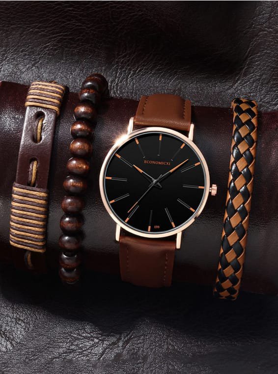 Montre à Quartz Ronde avec 3 Bracelets