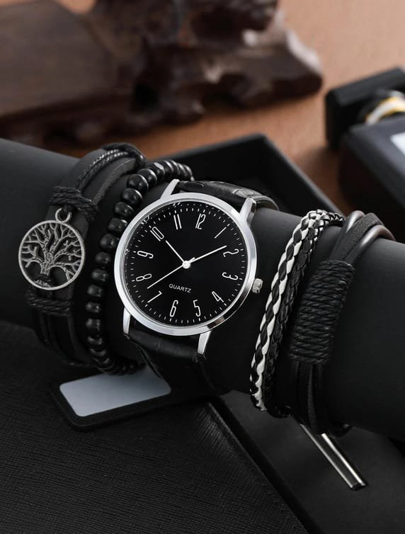 Montre à Quartz Ronde avec 4 Bracelets