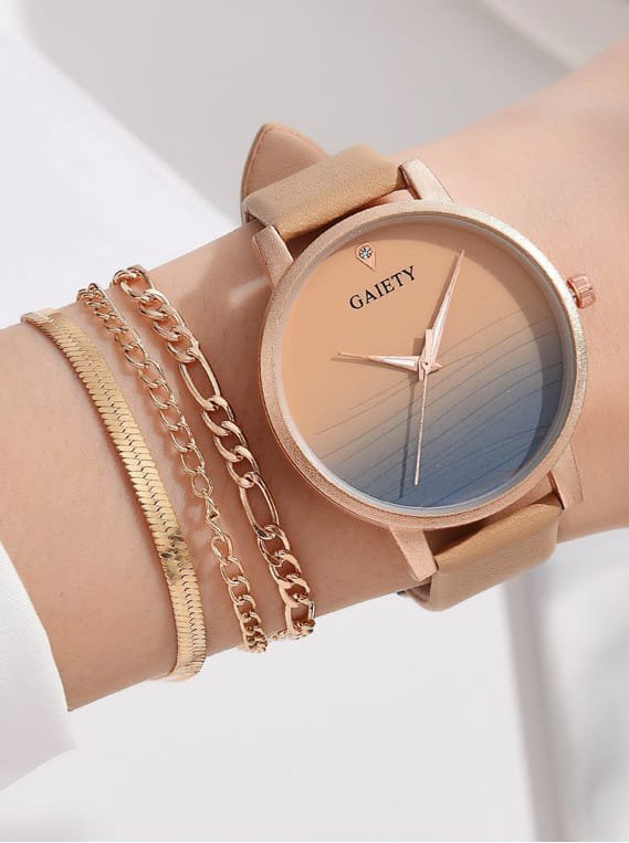 Montre à Quartz Rond Dégradé avec Bracelet