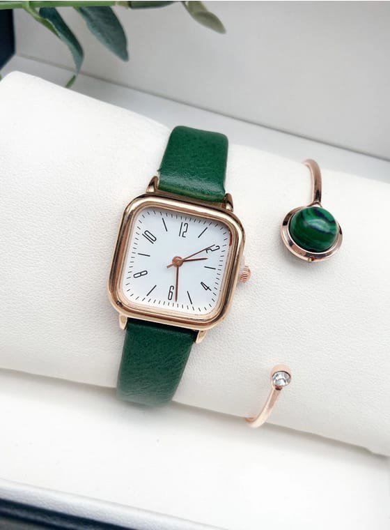 2025/01/1000895221.jpg Ensemble Montre à Quartz Cadran Carré et Bracelet Manchette