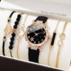 Montre à Quartz avec Bracelet en Cuir PU et Kit de 5 Bracelets