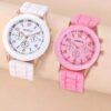Montre de Couple Blanc et Rose avec Bracelet en Alliage de Zinc