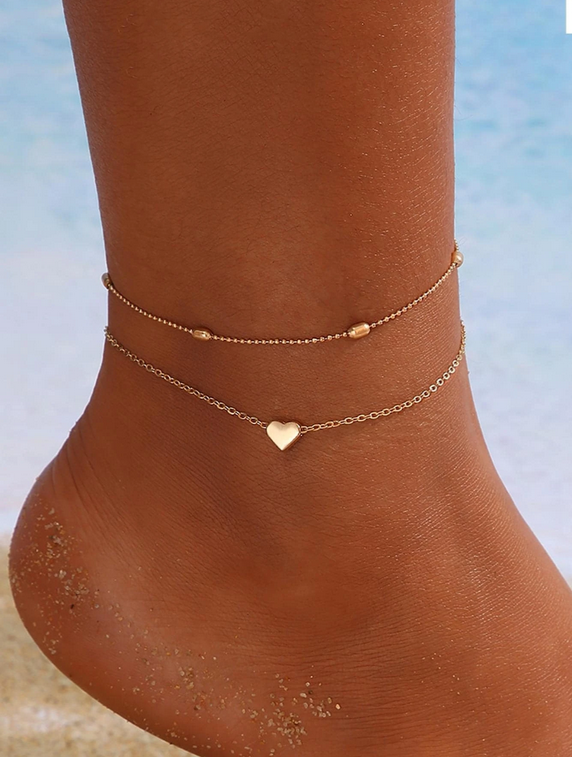 Bracelet de cheville cœur doré