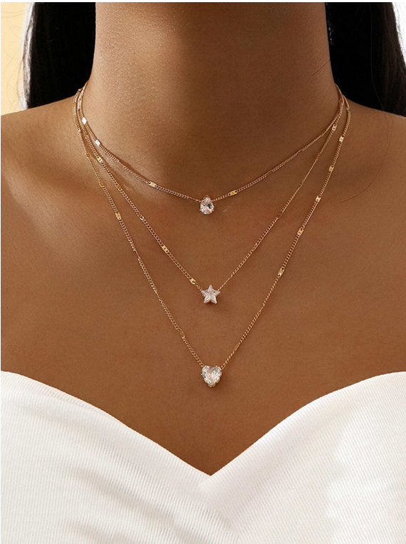 Collier pentagramme multicouche cœur