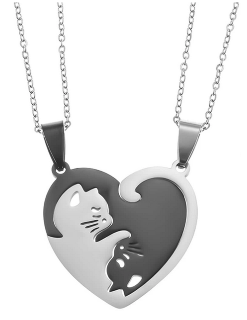 Collier Couple Chat en cœur
