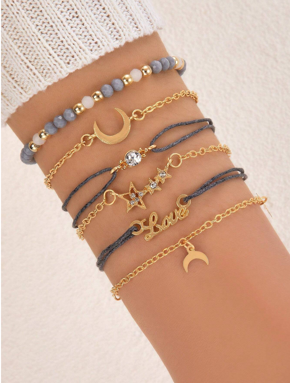Ensemble de 7 bracelets étoile et lune en strass