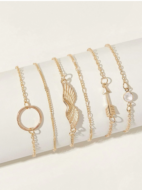 6 bracelets chaîne à ailes et flèches