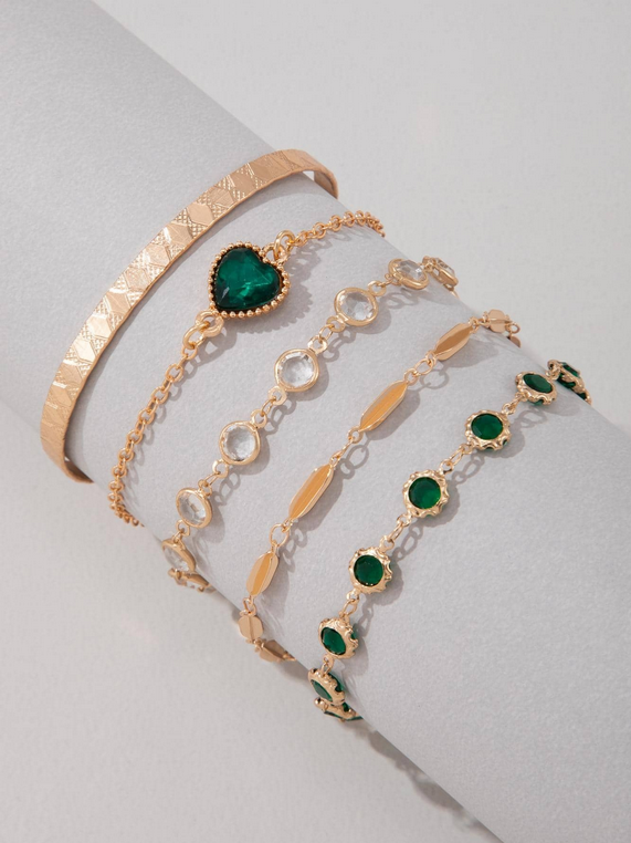 Ensemble de 5 bracelets cœur et rond en strass