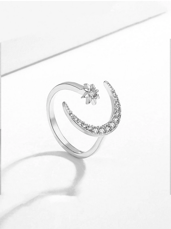 Bague à Décor de Lune et d'Étoile en Strass