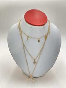 Collier lune et étoile en strass jaune
