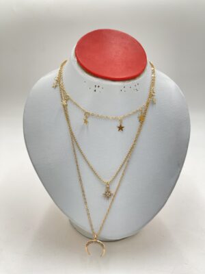 Collier lune et étoile en strass jaune