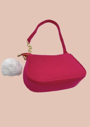 Sac Hobo à Pompons Chevron Rose Fluo