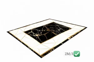 Tapis de Salon Luxe Effet Marbre Noir & Or