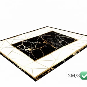 Tapis de Salon Luxe Effet Marbre Noir & Or