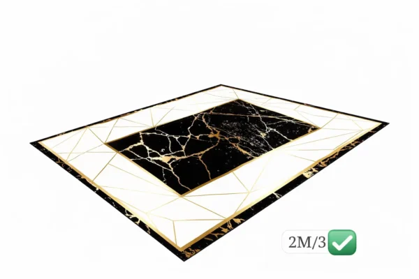 Tapis de Salon Luxe Effet Marbre Noir & Or