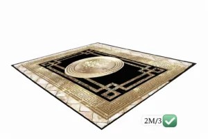 Tapis de Salon Luxe Noir & Or à Motif Central