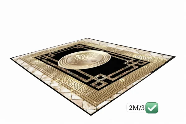 Tapis de Salon Luxe Noir & Or à Motif Central