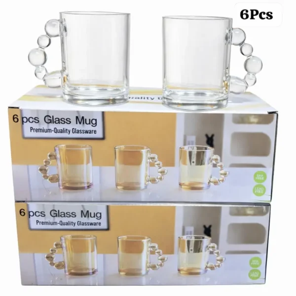 Lot de 6 Tasses en Verre avec Anse Design