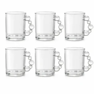 Lot de 6 Tasses en Verre avec Anse Design