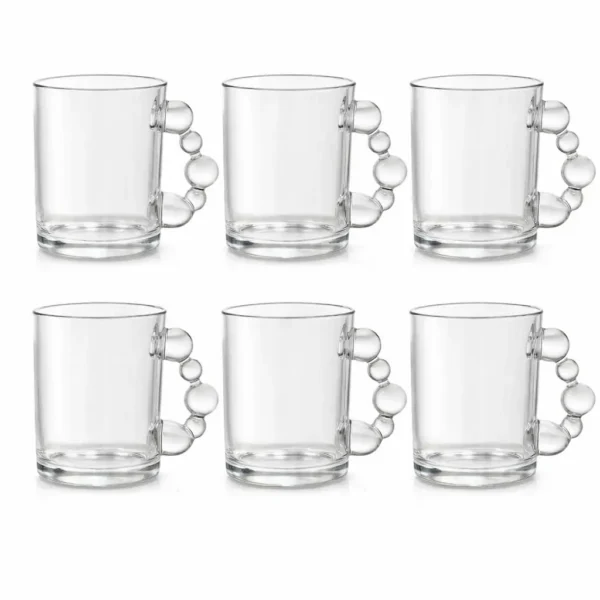 Lot de 6 Tasses en Verre avec Anse Design