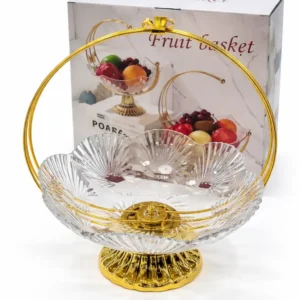 Corbeille à Fruits en Verre Cristallin avec Support Doré