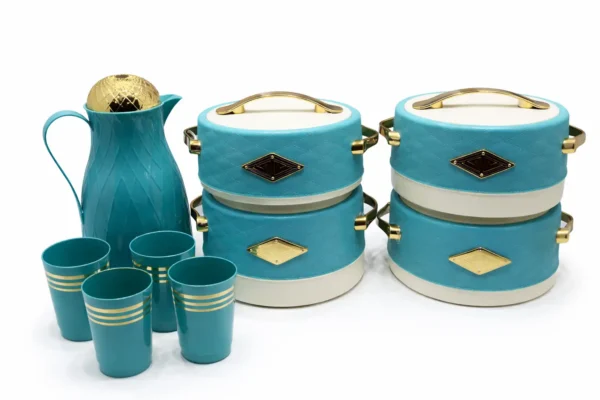 Ensemble 9PCS Thermos & Boîtes Isothermes Luxe – Turquoise & Doré