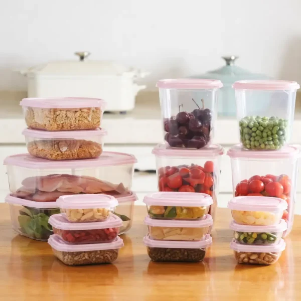 Lot de 17 Boîtes de Conservation Hermétiques – Couvercle Rose Lot de 17 Boîtes de Conservation Hermétiques – Couvercle Rose